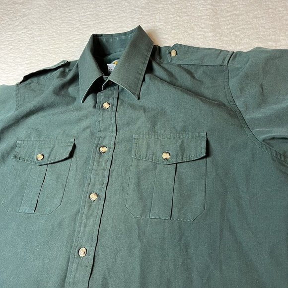 Cabelas Vintage Shirt Mens Large Green Long Sleeve Button Down Safari FADED - Picture 2 of 9